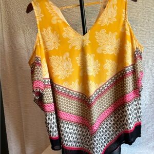 D2 Yellow & Pink Floral Slit Shoulder Blouse – Sz L